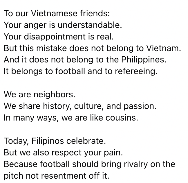 Đội b&oacute;ng Philippines gửi t&acirc;m thư khi trọng t&agrave;i "cướp trắng" b&agrave;n thắng của tuyển nữ Việt Nam ở chung kết SEA Games 33 - Ảnh 5.