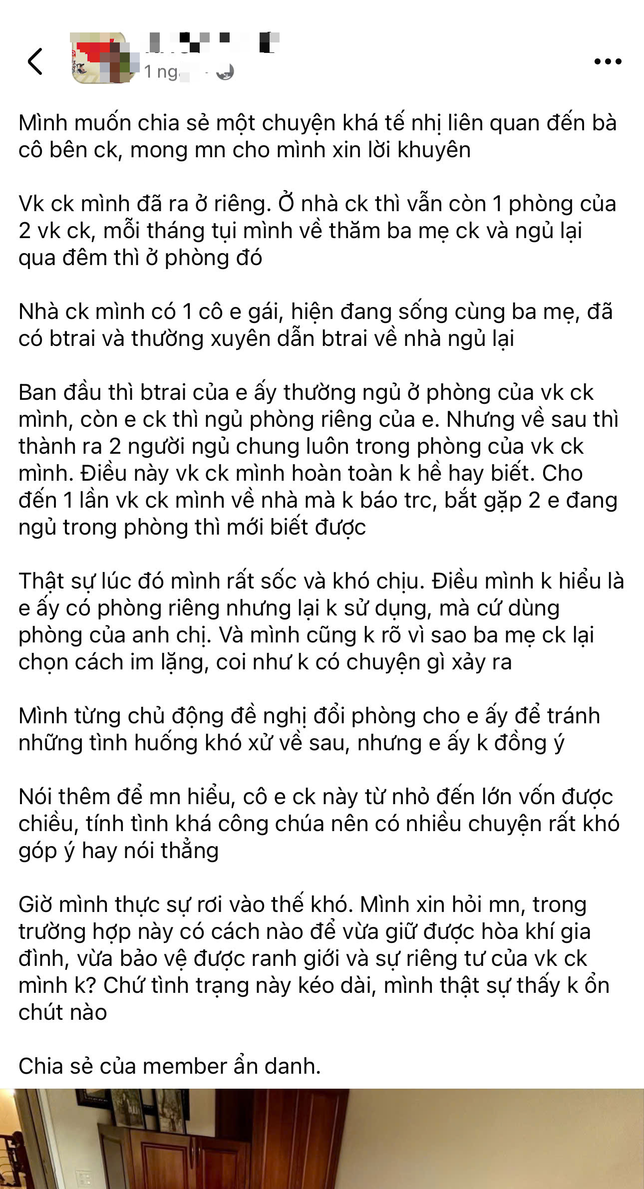 Cho&aacute;ng: Em chồng ở chung với bạn trai ngay trong ph&ograve;ng vợ chồng anh trai, chị d&acirc;u phải ra tay xử l&yacute; "gọn"- Ảnh 1.