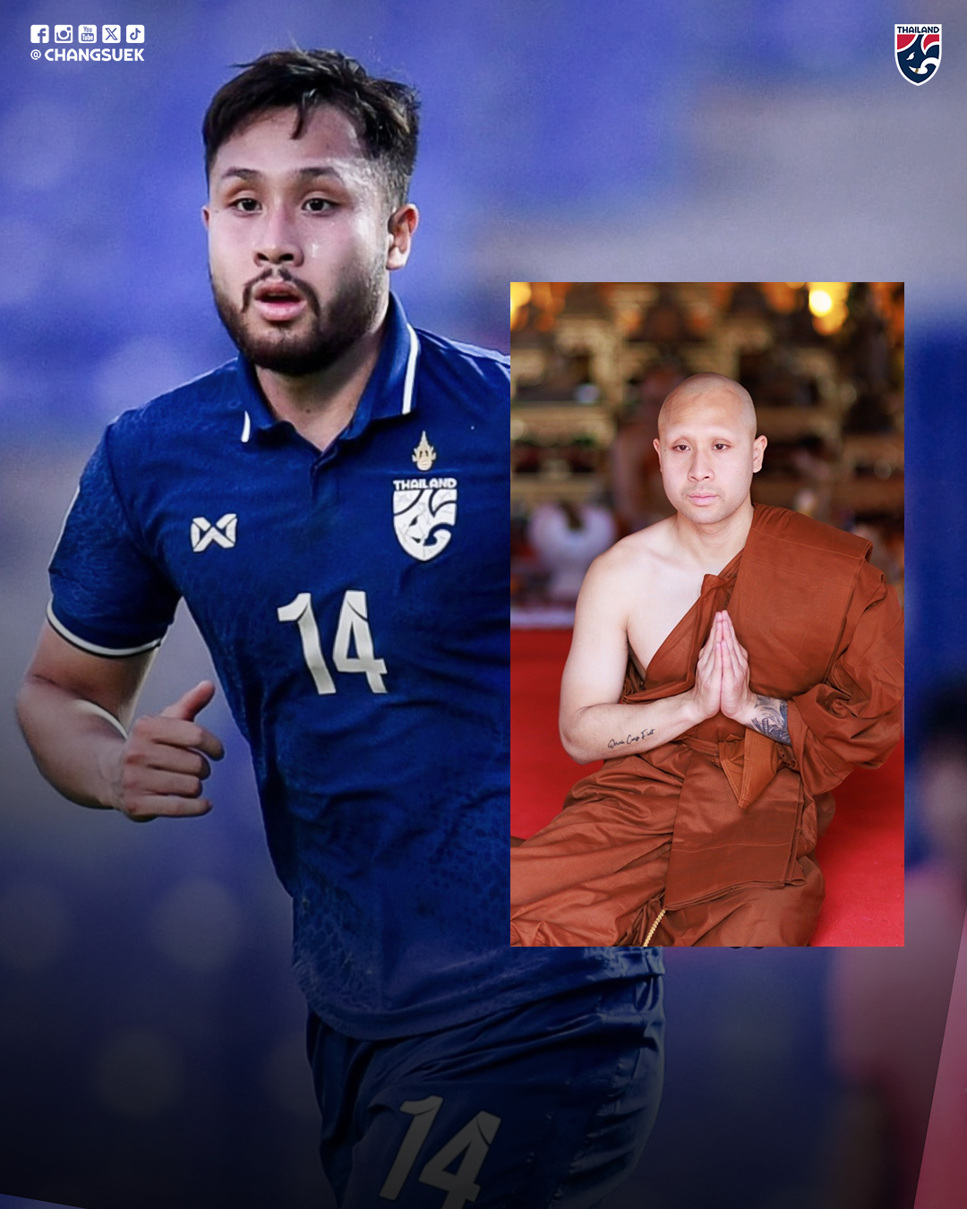 Cầu thủ trẻ Th&aacute;i Lan bất ngờ xuất gia, d&ugrave; đang thi đấu ở nước ngo&agrave;i - Ảnh 1.