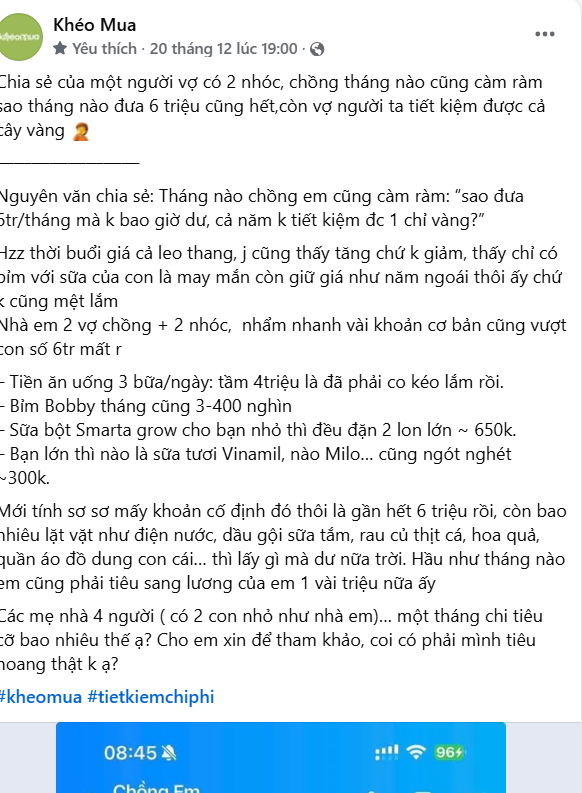 Chồng đưa 6 triệu mỗi th&aacute;ng vẫn tr&aacute;ch vợ ti&ecirc;u hoang, so s&aacute;nh &ldquo;vợ nh&agrave; người ta để d&agrave;nh được cả c&acirc;y v&agrave;ng&rdquo; khiến mạng x&atilde; hội dậy s&oacute;ng- Ảnh 1.