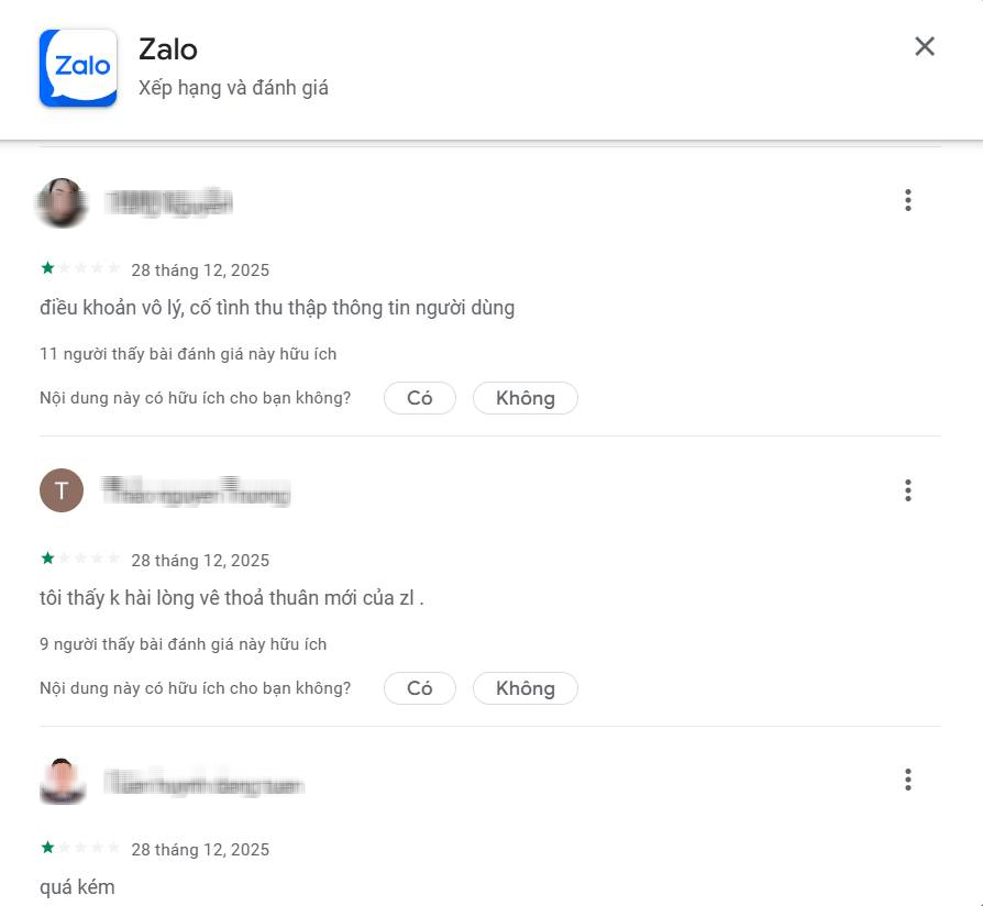 Zalo nhận “ bão 1 sao ” vì Điều khoản dịch vụ gây tranh cãi từ người dùng - Ảnh 2. Zalo nhận “ bão 1 sao ” vì Điều khoản dịch vụ gây tranh cãi từ người dùng - Ảnh 2.