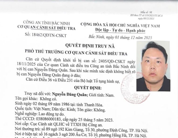 Truy nã Nguyễn Đăng Quân sinh năm 1986 - Ảnh 1.