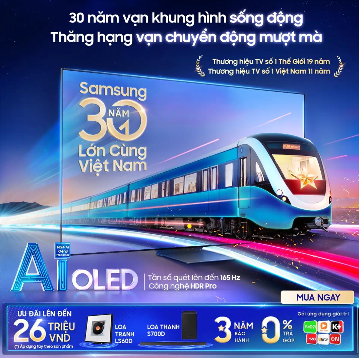 Ưu đãi khủng kỷ niệm 30 năm Samsung Việt Nam, thăng hạng giải trí cùng AI TV ngay hôm nay - Ảnh 1. Ưu đãi khủng kỷ niệm 30 năm Samsung Việt Nam, thăng hạng giải trí cùng AI TV ngay hôm nay - Ảnh 1.