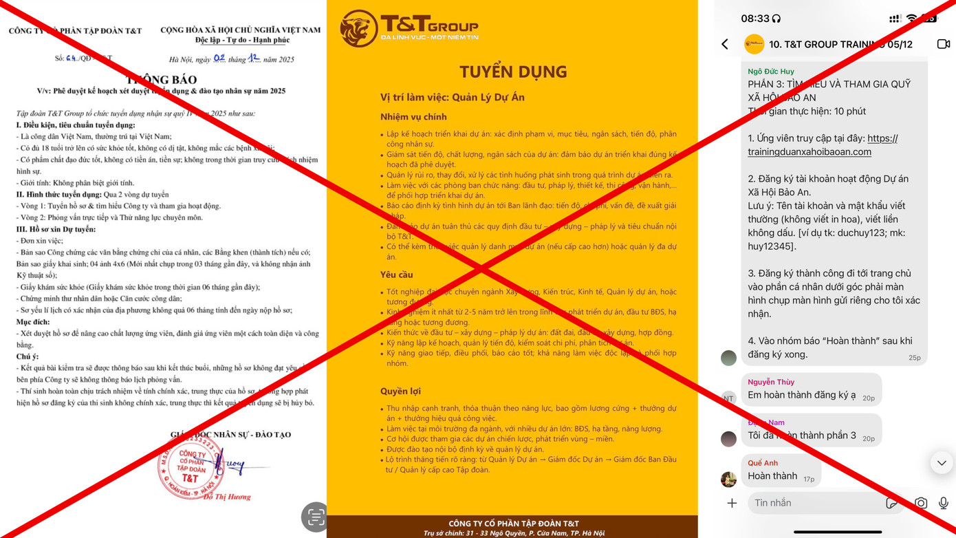Cảnh giác chiêu trò giả mạo tuyển dụng T&T Group trên mạng xã hội để lừa đảo - Ảnh 1.