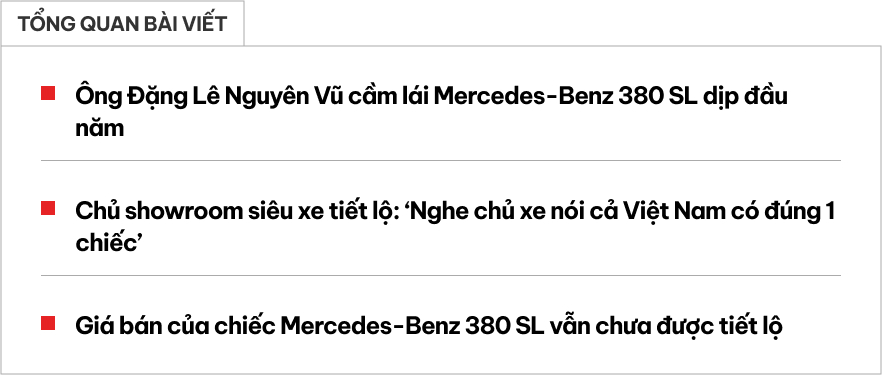 Ông Đặng Lê Nguyên Vũ lái Mercedes-Benz 380 SL ra đường du xuân, chủ showroom siêu xe tiết lộ: ‘Cả Việt Nam có đúng 1 chiếc’- Ảnh 1.