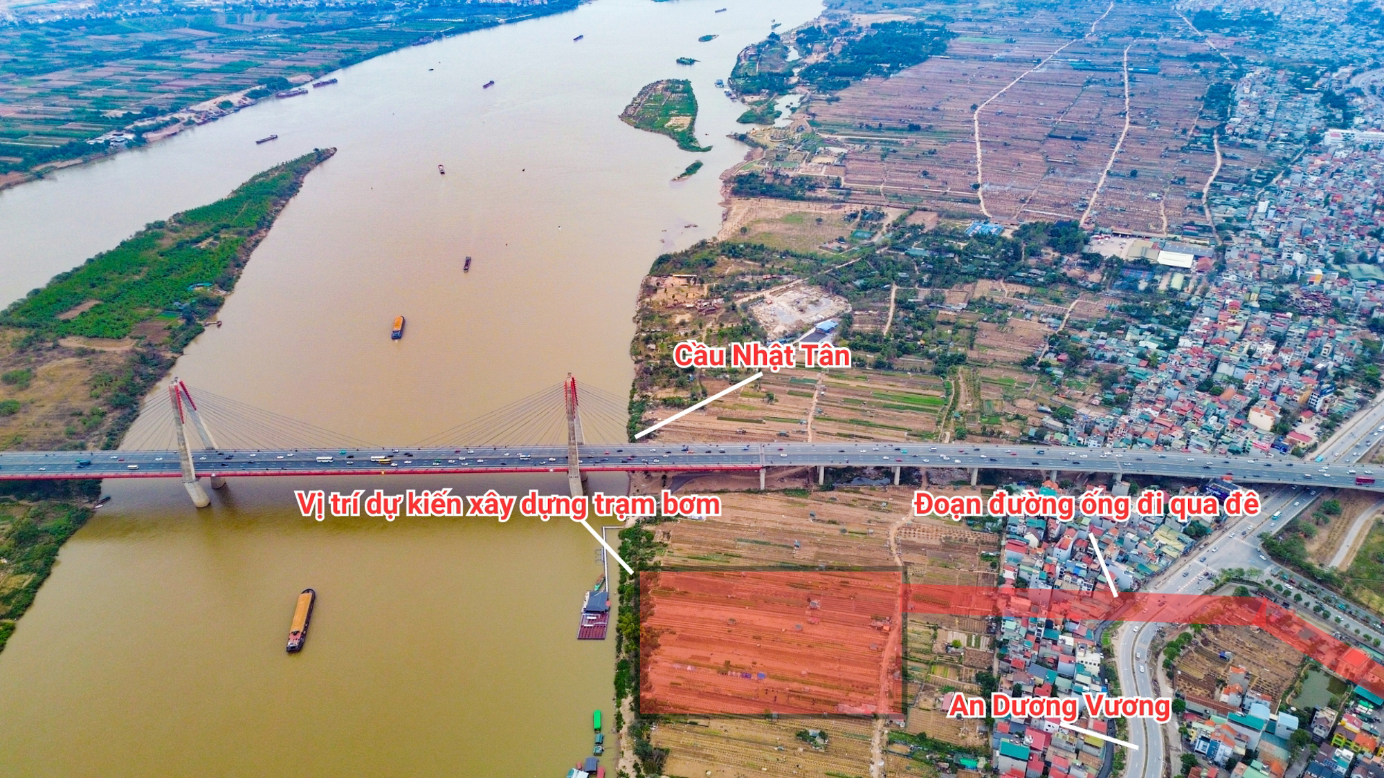 Khu vực sẽ c&oacute; đường ống d&agrave;i hơn 5 km, trị gi&aacute; 550 tỷ để đưa nước s&ocirc;ng Hồng v&agrave;o s&ocirc;ng T&ocirc; Lịch- Ảnh 4.