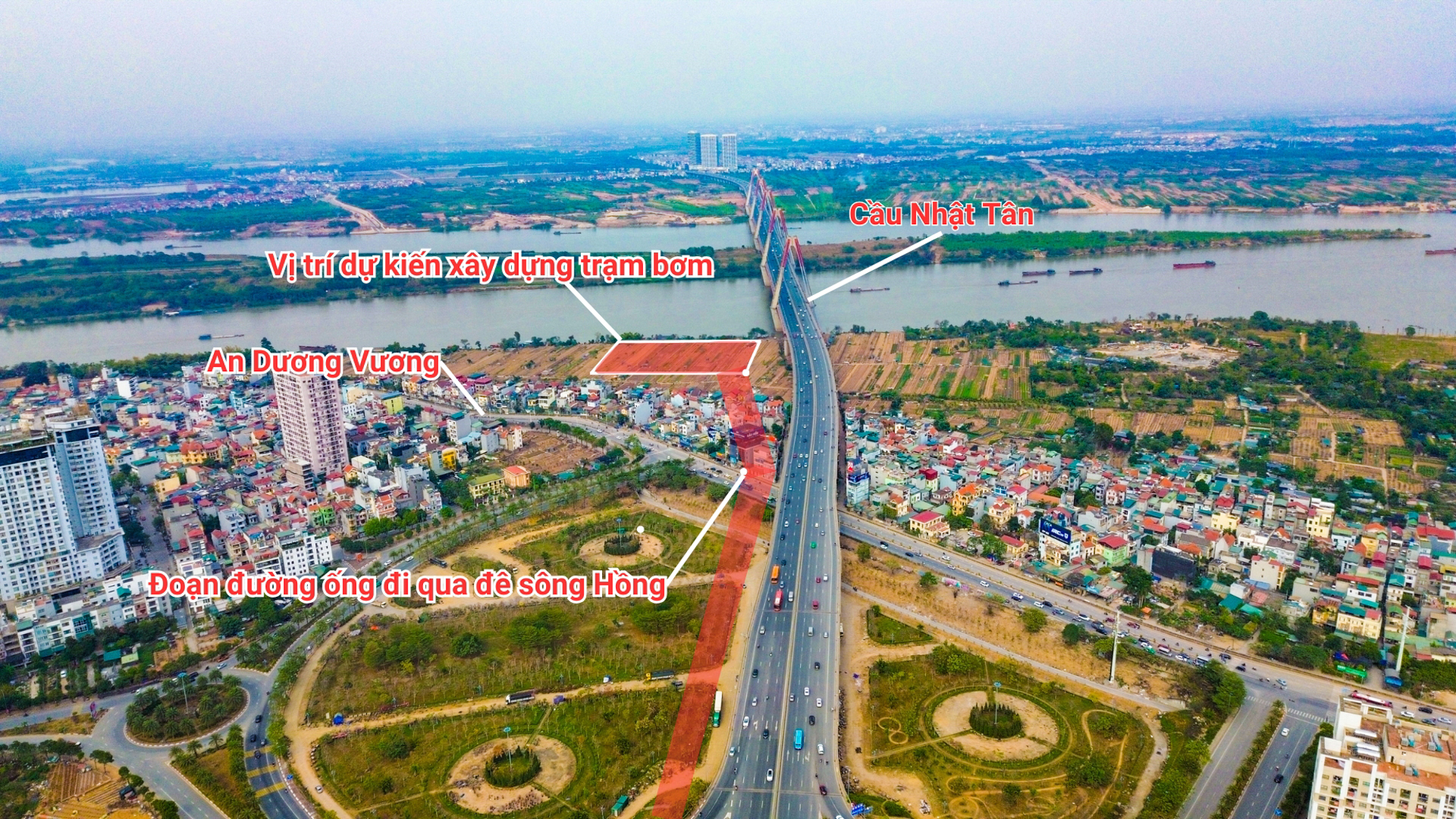 Khu vực sẽ c&oacute; đường ống d&agrave;i hơn 5 km, trị gi&aacute; 550 tỷ để đưa nước s&ocirc;ng Hồng v&agrave;o s&ocirc;ng T&ocirc; Lịch- Ảnh 5.