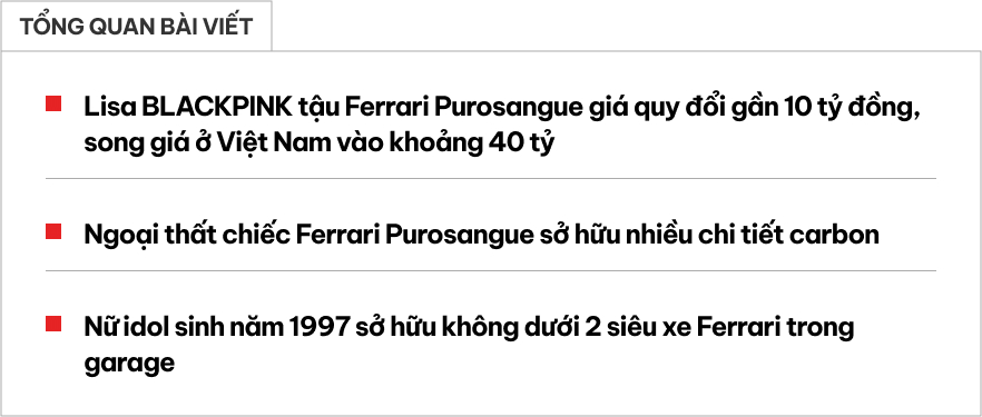 Lisa BLACKPINK khoe mới tậu Ferrari Purosangue: Chỉ xe đã ít nhất 40 tỷ, còn thêm gói trang bị chất chơi- Ảnh 1.