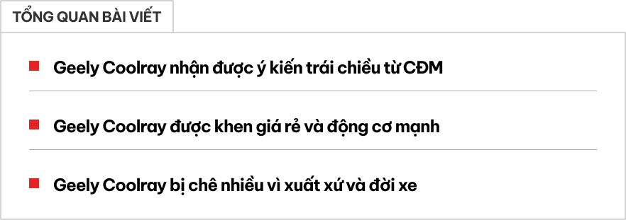 CĐM nhận xét Geely Coolray: Người khen giá rẻ máy mạnh, kẻ chê nguồn gốc xuất xứ, có chi tiết không phù hợp thời tiết Việt Nam- Ảnh 1.