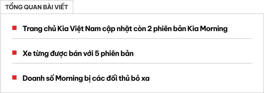 Kia Morning chỉ còn 2 bản tại Việt Nam trước sự cạnh tranh của nhiều xe giá rẻ: Giá từ 349 triệu, vẫn giữ số sàn- Ảnh 1.