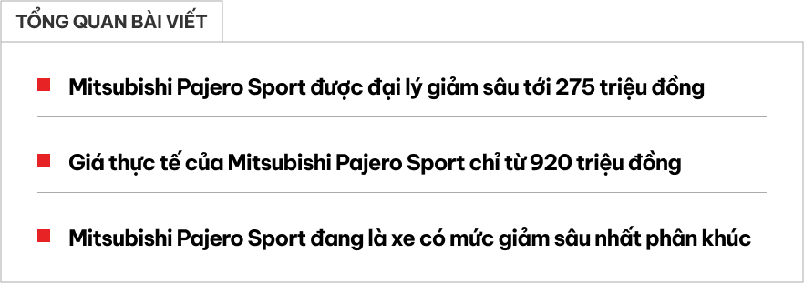 Giá Mitsubishi Pajero Sport tiếp tục 'dò đáy' tại đại lý: Giảm nhiều nhất 275 triệu 'dọn kho' chờ bản mới ra mắt - Ảnh 1.