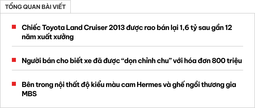 Rao Toyota Land Cruiser độ ghế thương gia kiểu Hermes giá gần 1,6 tỷ đồng, người bán tiết lộ: Đã được bảo dưỡng toàn bộ mất gần 800 triệu đồng - Ảnh 1.