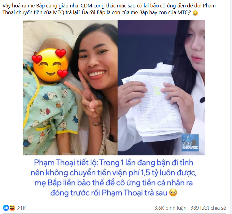 Mẹ b&eacute; Bắp l&ecirc;n tiếng chuyện "ứng trước tiền c&aacute; nh&acirc;n đ&oacute;ng viện ph&iacute; cho con rồi Phạm Thoại chuyển lại sau" - Ảnh 3.