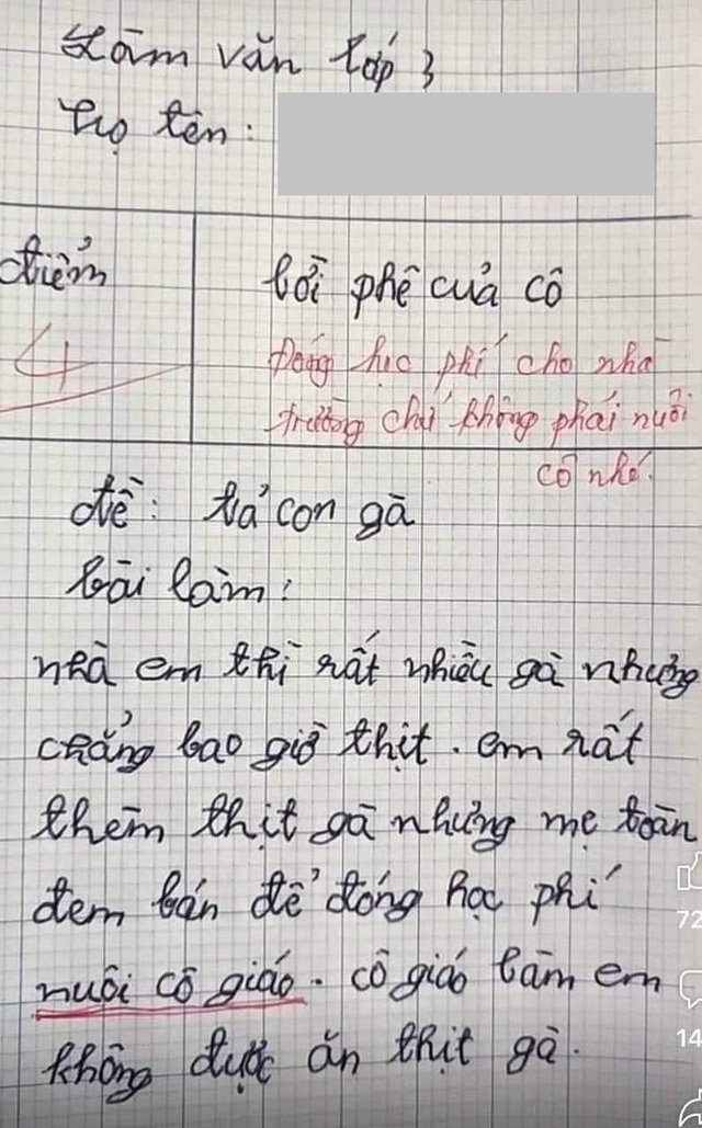 B&agrave;i văn tả g&agrave; của học sinh lớp 3 bị c&ocirc; gi&aacute;o cho 4 điểm v&agrave; nhận x&eacute;t cực gắt, d&acirc;n mạng đọc thử rồi tranh c&atilde;i ầm ĩ- Ảnh 1.