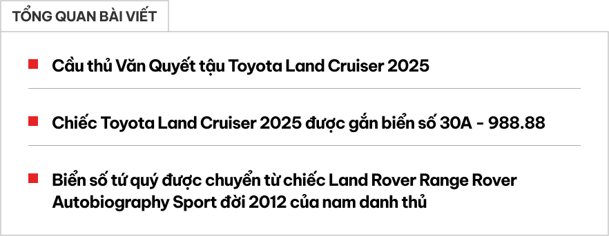 Cầu thủ Văn Quyết sắm Toyota Land Cruiser Prado giá hơn 4 tỷ đồng, ‘nhấc’ biển số tứ quý 8 từ Range Rover sang - Ảnh 1.