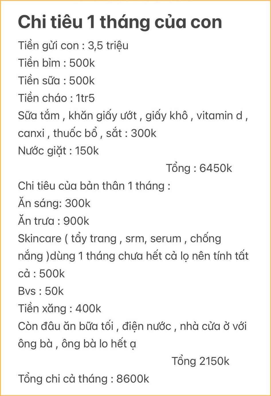 Bảng chi tiêu của mẹ đơn thân gây tranh cãi , thu nhập thấp vẫn đủ nuôi con - Ảnh 1.