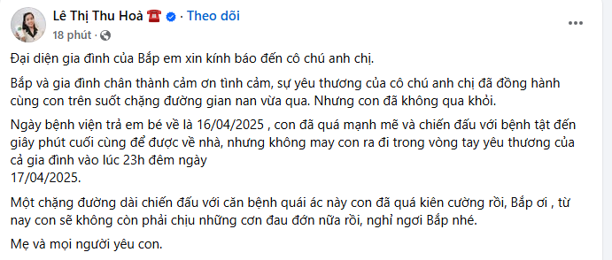 Bé Bắp Minh Hải đã ra đi: Nỗi đau gia đình và cộng đồng quan tâm - Ảnh 1.