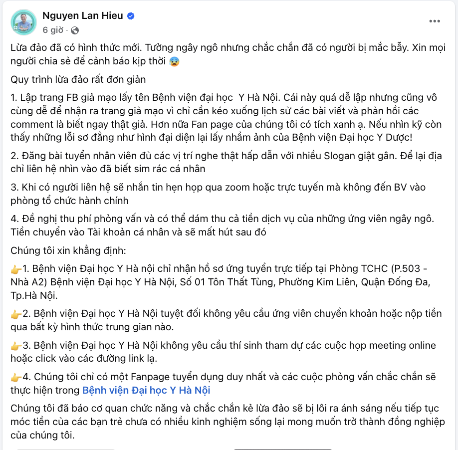 Giám đốc Bệnh viện ĐH Y Hà Nội cảnh báo chiêu trò lừa đảo “Tưởng ngây ngô nhưng chắc chắn đã có người mắc bẫy!”- Ảnh 1. Giám đốc Bệnh viện ĐH Y Hà Nội cảnh báo chiêu trò lừa đảo “Tưởng ngây ngô nhưng chắc chắn đã có người mắc bẫy!”- Ảnh 1.