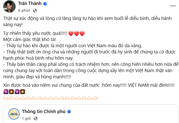 Trấn Thành: "Tự nhiên thấy yêu nước quá!”- Ảnh 1.