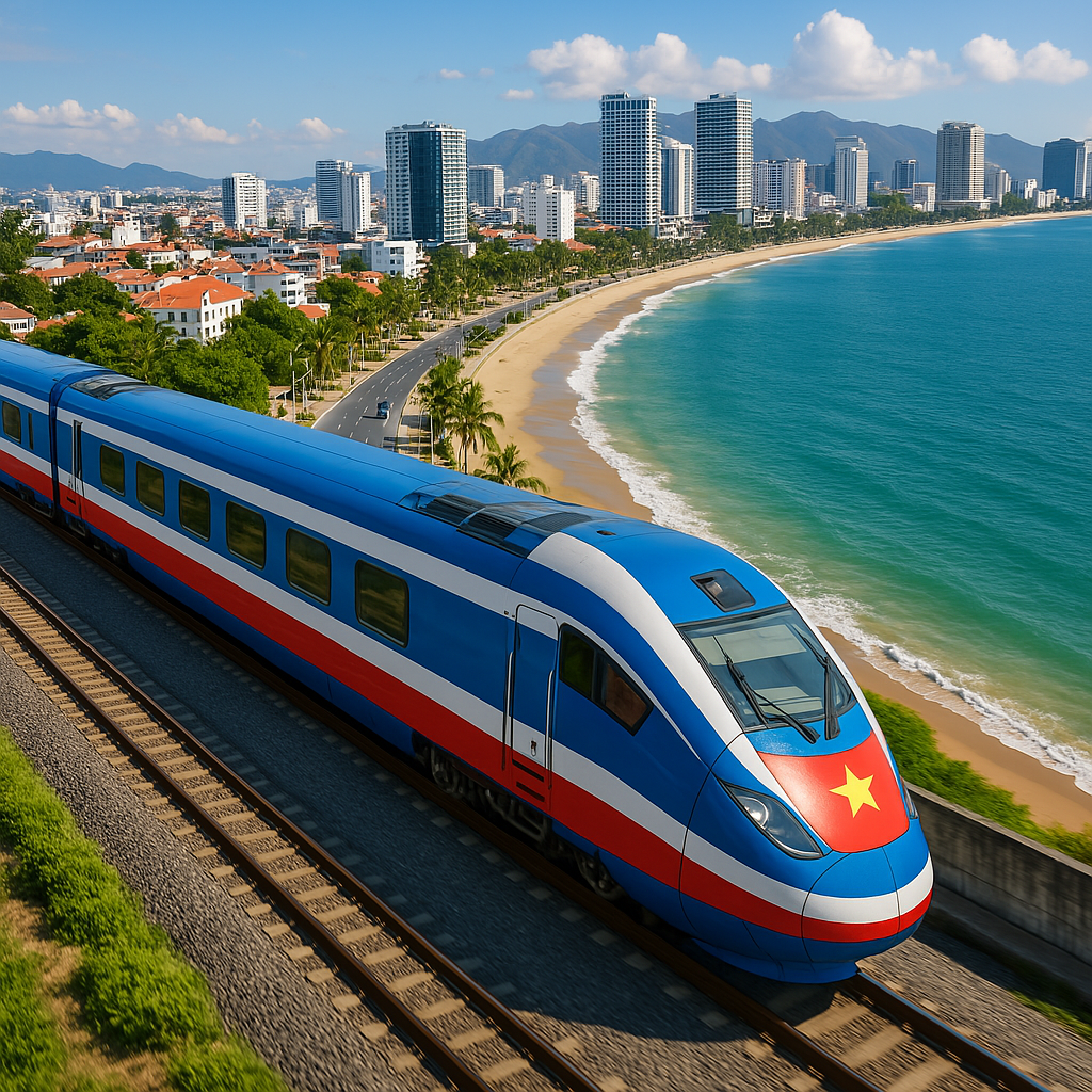 Choáng ngợp cảnh tàu 350km/h băng qua cánh đồng lúa chín và bờ biển đẹp như tranh vẽ ở Việt Nam - Ảnh 1.