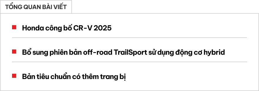 Honda CR-V 2025 ra mắt: Thêm bản offroad 204hp, ngay từ bản base đã có màn 9inch và 1 option rất quen thuộc - Ảnh 1.