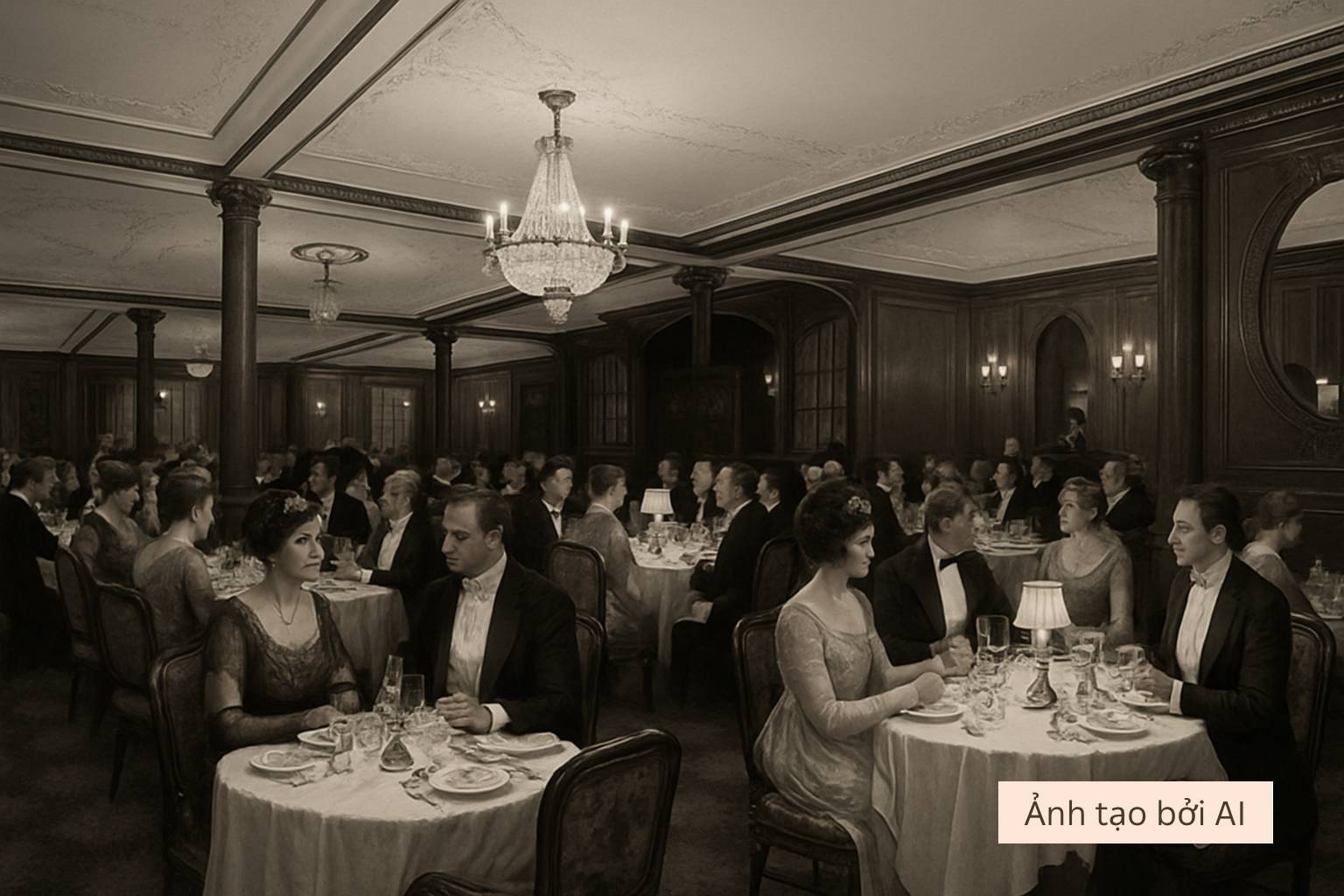 Khi AI t&aacute;i hiện ch&acirc;n thực đ&ecirc;m tiệc cuối c&ugrave;ng tr&ecirc;n t&agrave;u Titanic: Sự xa hoa tột c&ugrave;ng che mờ mọi hiểm họa- Ảnh 3.