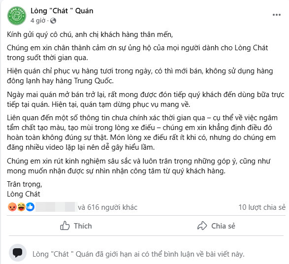 Lòng Chát Quán gây thất vọng cho khách hàng, kênh TikTok của Thế Lòng Se Điếu