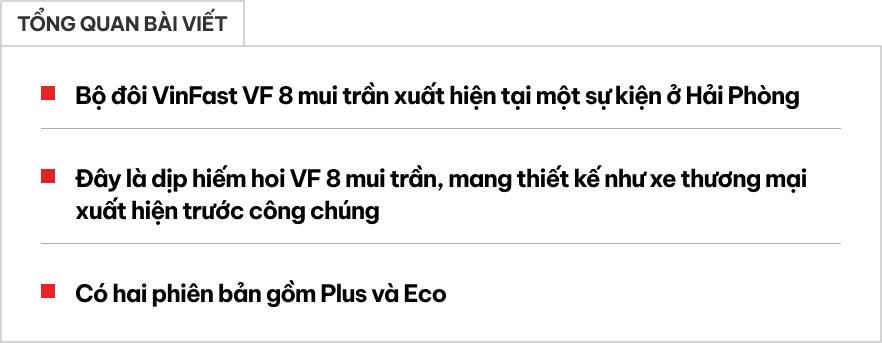 Cơ hội xem tận mắt bộ đôi VinFast VF 8 mui trần tại Hải Phòng: Thiết kế như xe thương mại, có 2 phiên bản - Ảnh 1.