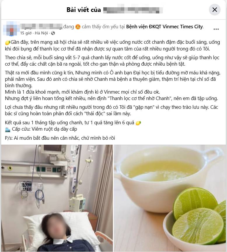 Uống 6 quả chanh mỗi sáng để thải độc cơ thể và sự hối hận của một nạn nhân khi tin theo mạng xã hội- Ảnh 1. Uống 6 quả chanh mỗi sáng để thải độc cơ thể và sự hối hận của một nạn nhân khi tin theo mạng xã hội- Ảnh 1.