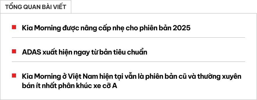 Kia Morning 2025 ra mắt: Đồng hồ mới, bản ‘base’ đã có ADAS, giữ trang bị này về Việt Nam sẽ làm khó i10, Wigo - Ảnh 1.