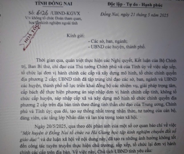 Đồng Nai Phê bình chủ tịch huyện vì tổ chức đoàn học tập chuyển đổi số ngòai tỉnh - Ảnh 1. Đồng Nai Phê bình chủ tịch huyện vì tổ chức đoàn học tập chuyển đổi số ngòai tỉnh - Ảnh 1.