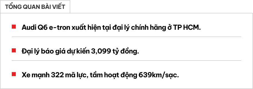 Audi Q6 e-tron lộ ảnh tại Việt Nam: Giá dự kiến hơn 3 tỷ đồng, mạnh 322 mã lực, chạy Hà Nội - Vinh khứ hồi không cần sạc - Ảnh 1.
