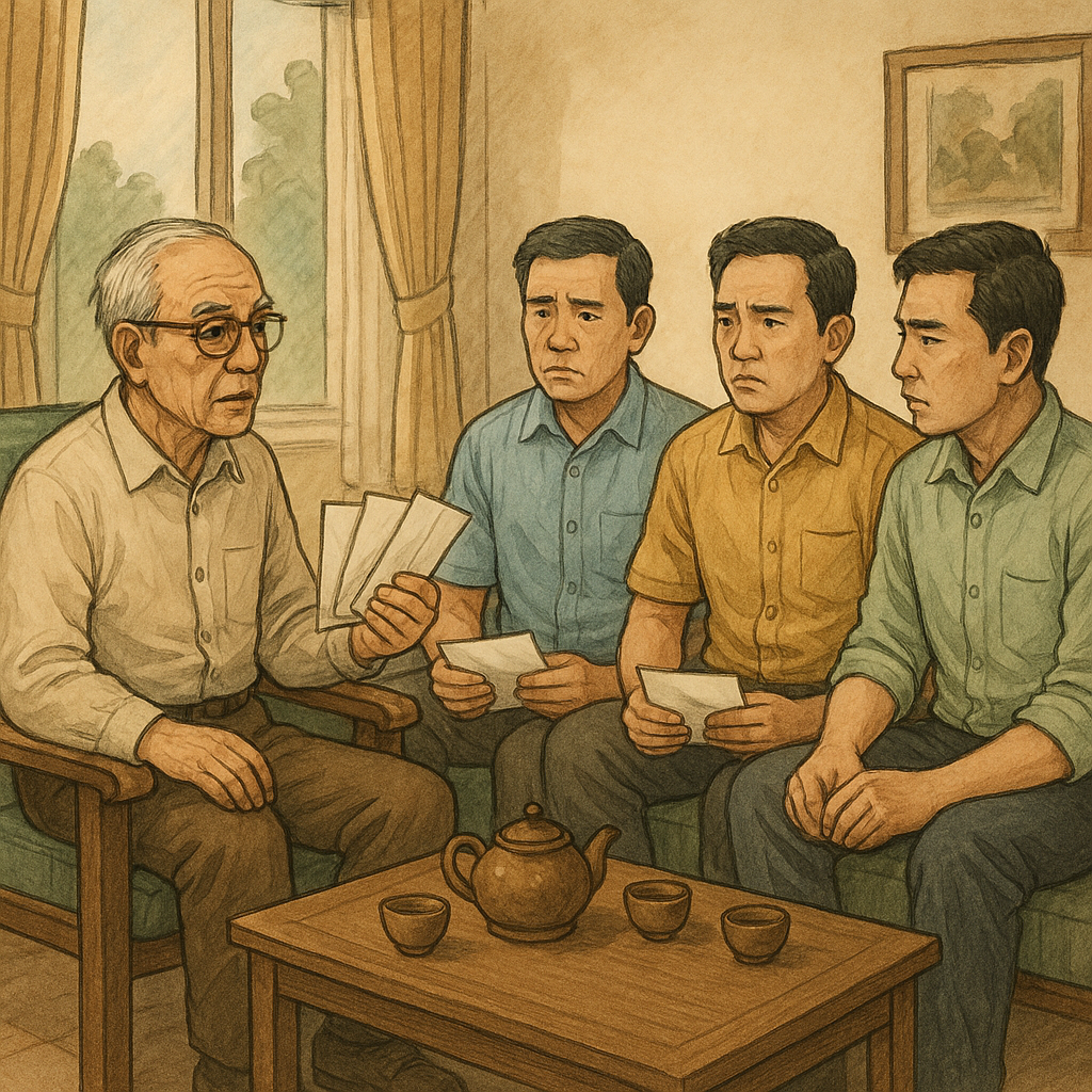 Bố gọi về chia tài sản nhưng không đưa đất, đưa tiền mà chỉ cho mỗi người 1 lá thư tay, đọc xong, 3 người con trai đều nể phục- Ảnh 1.