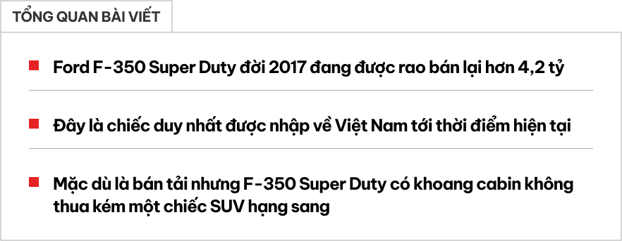 Ford F-350 Super Duty độc nhất Việt Nam 'mất gi&aacute;' hơn 400 triệu đồng sau gần 1,5 năm: Đắt gấp 3 Ranger Raptor 'đập hộp', tiện nghi như xe sang - Ảnh 1.