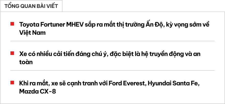 Toyota Fortuner 2025 ra mắt tháng sau: Lần đầu có bản hybrid, bổ sung ADAS, thiết kế thay đổi nhẹ - Ảnh 1.
