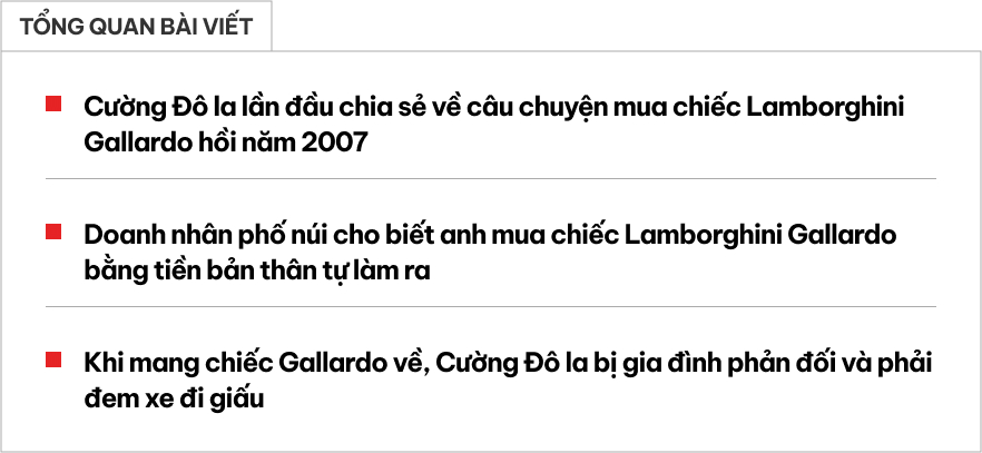 Cường Đô la 'trải lòng' chuyện mua chiếc Lamborghini đầu tiên Việt Nam: 'Mua bằng tiền tự kiếm, bị gia đình phản đối nên phải mang xe đi giấu’ - Ảnh 1.