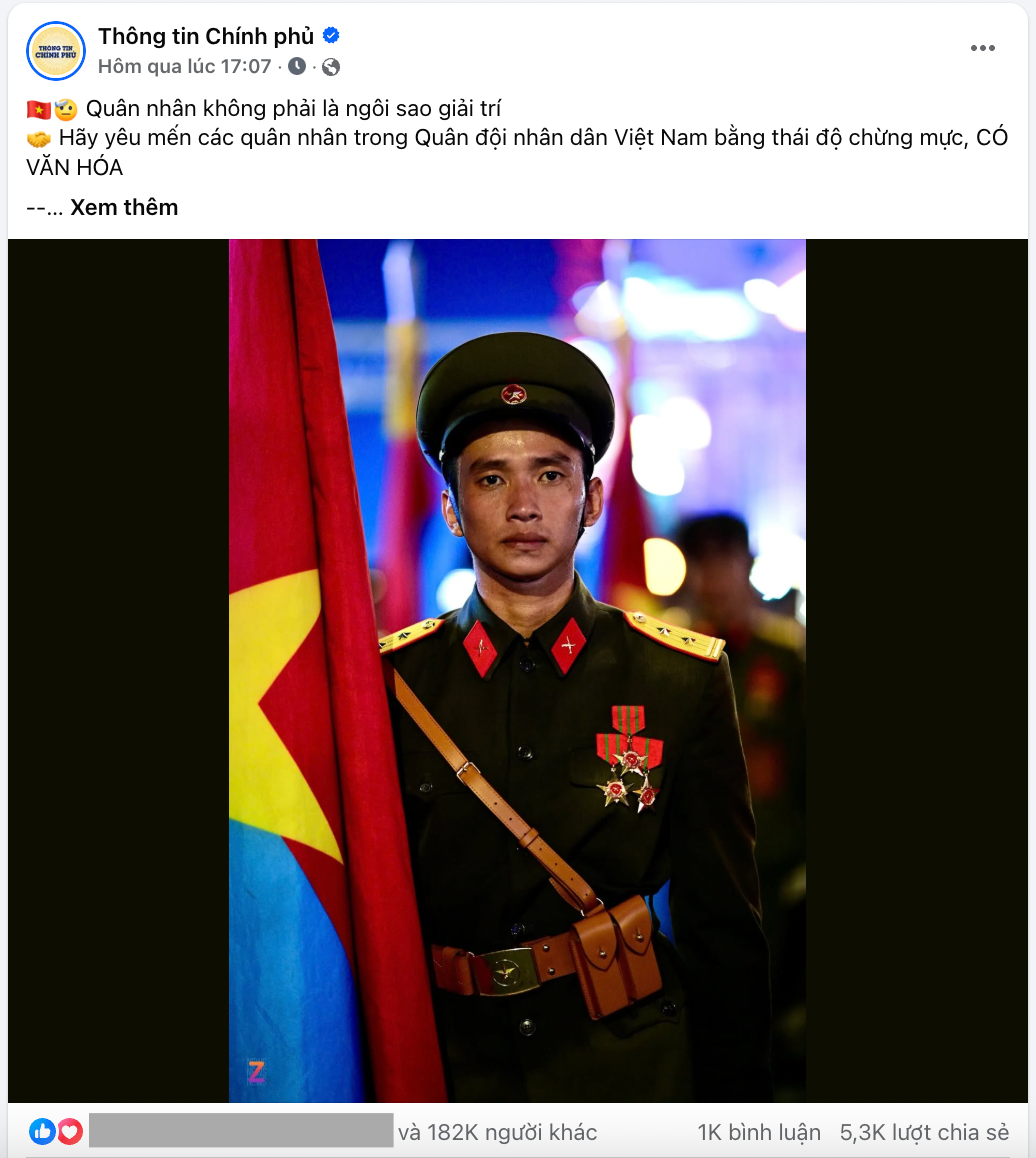 Fanpage Thông tin Chính phủ lên tiếng: Quân nhân không phải ngôi sao giải trí- Ảnh 1. Fanpage Thông tin Chính phủ lên tiếng: Quân nhân không phải ngôi sao giải trí- Ảnh 1.