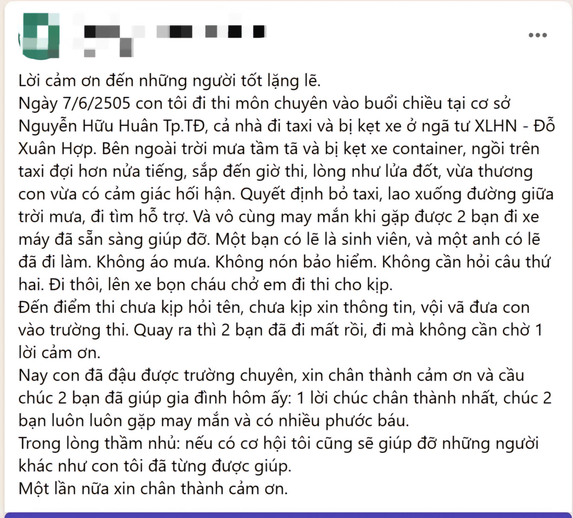 Con gái đậu trường chuyên lớp 10, người cha viết thư cảm ơn 2 ân nhân- Ảnh 1. Con gái đậu trường chuyên lớp 10, người cha viết thư cảm ơn 2 ân nhân - Ảnh 1.
