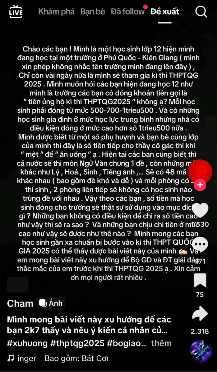 Một học sinh ở Ph&uacute; Quốc than thở v&igrave; phải đ&oacute;ng tiền ủng hộ kỳ thi- Ảnh 2.