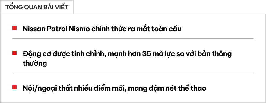 Ảnh thực tế Nissan Patrol bản thể thao vừa ra mắt: Bodykit hầm hố, động cơ gần 500 mã nhưng không còn 'cửa' về Việt Nam - Ảnh 1.