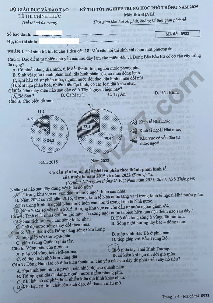 Cập nhật Đáp án các môn tự chọn thi tốt nghiệp THPT 2025 cho thí sinh - Ảnh 20.
