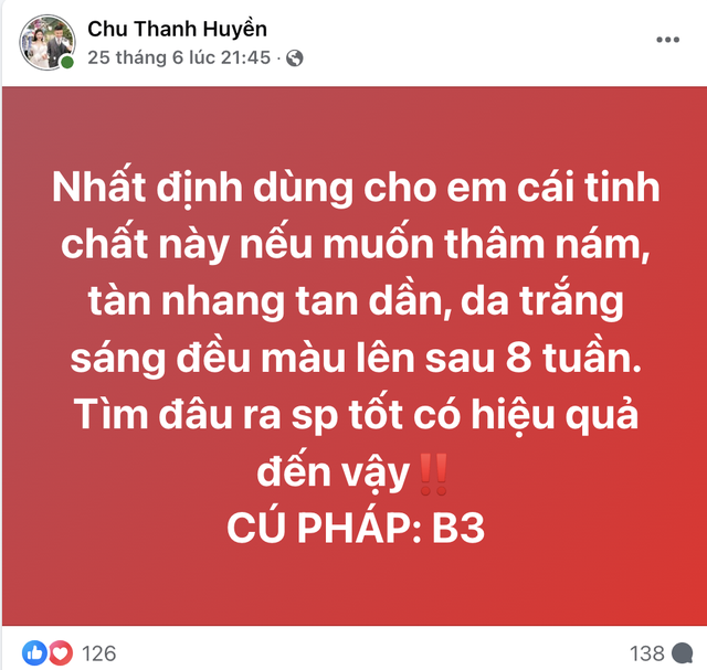 Fanpage Chu Thanh Huyền quảng cáo thổi phồng công dụng: