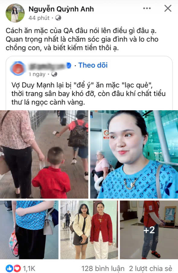 Lan truyền status vợ Duy Mạnh phản pháo mạnh mẽ khi bị chê tiểu thư nhà giàu mà mặc xấu, sự thật là gì?- Ảnh 1. Lan truyền status vợ Duy Mạnh phản pháo mạnh mẽ khi bị chê tiểu thư nhà giàu mà mặc xấu, sự thật là gì?- Ảnh 1.