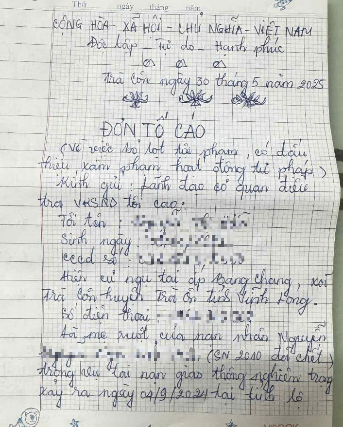 Vụ tai nạn giao thông ở Vĩnh Long: Mẹ nạn nhân gửi đơn tố cáo bất công - Ảnh 1.