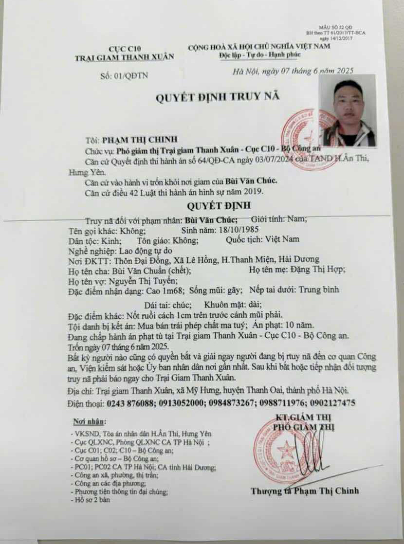 Hà Nội truy nã 2 phạm nhân trốn khỏi Trại giam Thanh Xuân - Ảnh 1.