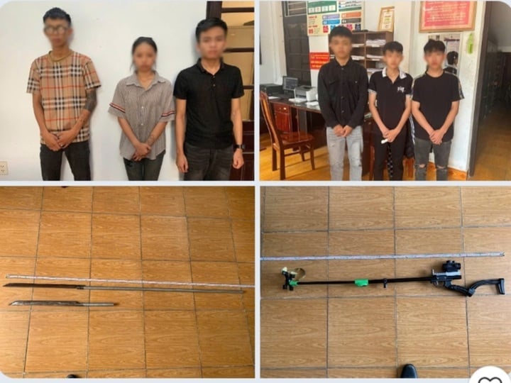 Tạm giữ 6 thanh thiếu niên dùng dao tự chế và súng ná cao su tham gia hỗn chiến - Ảnh 1.