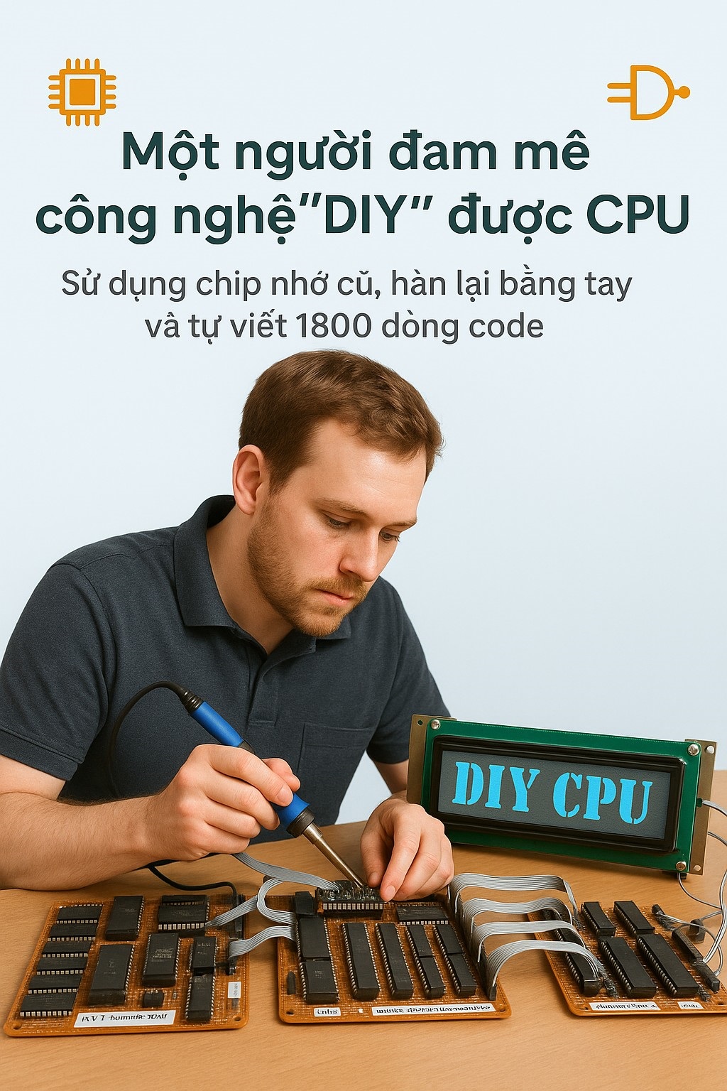 Đỉnh cao DIY: Người đàn ông tự làm CPU bằng chip nhớ cũ, hàn mọi thứ bằng tay và viết 1800 dòng code để nó hoạt động- Ảnh 1.