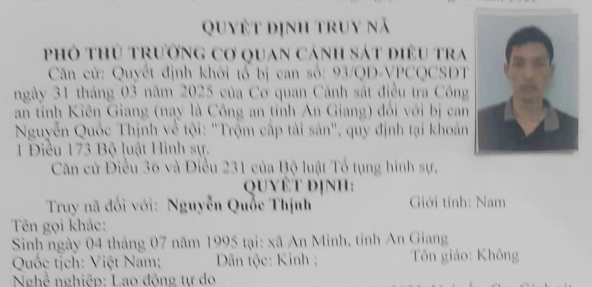 Truy nã Nguyễn Quốc Thịnh vì Trộm cắp tài sản 17kg khô mực tại An Giang - Ảnh 1.