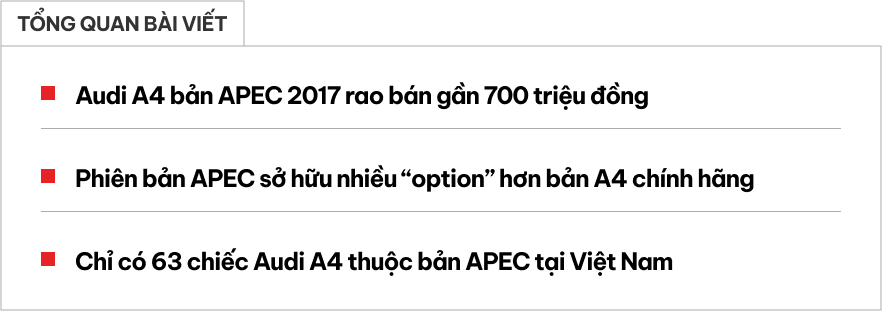 Audi A4 hàng hiếm bán lại ngang Kia K3 'đập hộp': Là bản 'full option' từng dùng cho sự kiện đặc biệt với rèm và loa hàng hiệu - Ảnh 1.