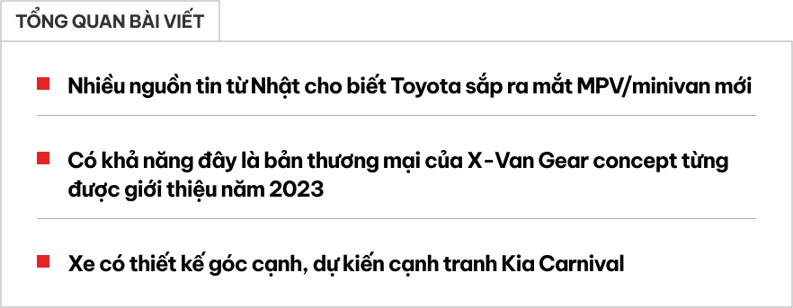 Toyota sắp ra mắt xe mới đấu Kia Carnival: Có thể mượn kiểu thiết kế góc cạnh của Land Cruiser, cửa lùa, cấu hình 6-8 chỗ - Ảnh 1.